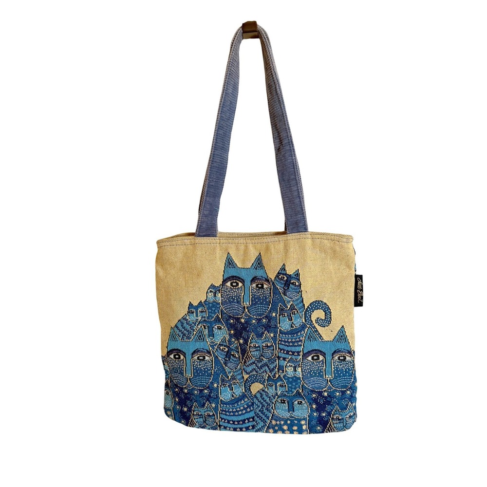 Laurel Burch Tote Bag Womens Blue Celestial Indigo Cats Tapestry Boho Festival